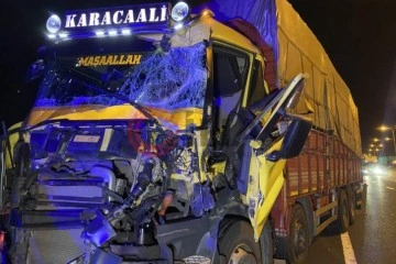 TEM’de 2 kamyon çarpıştı, araçta sıkışan sürücü yaralandı