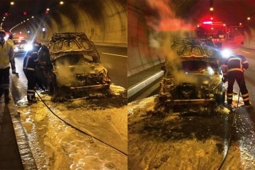 Tünelin içinde otomobil yandı