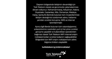 Türk Telekom’dan deprem bölgelerindeki ücretsiz iletişime ilişkin açıklama