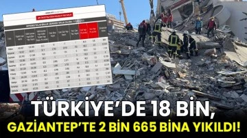 Türkiye’de 18 bin, Gaziantep’te 2 bin 665 bina yıkıldı! 