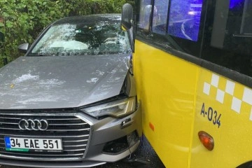 Virajı alamayan İETT otobüsü iki otomobile çarptı