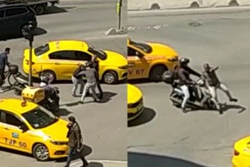 Zeytinburnu’nda motosiklet sürücüsü, tartıştığı taksiciyi ezmeye çalıştı
