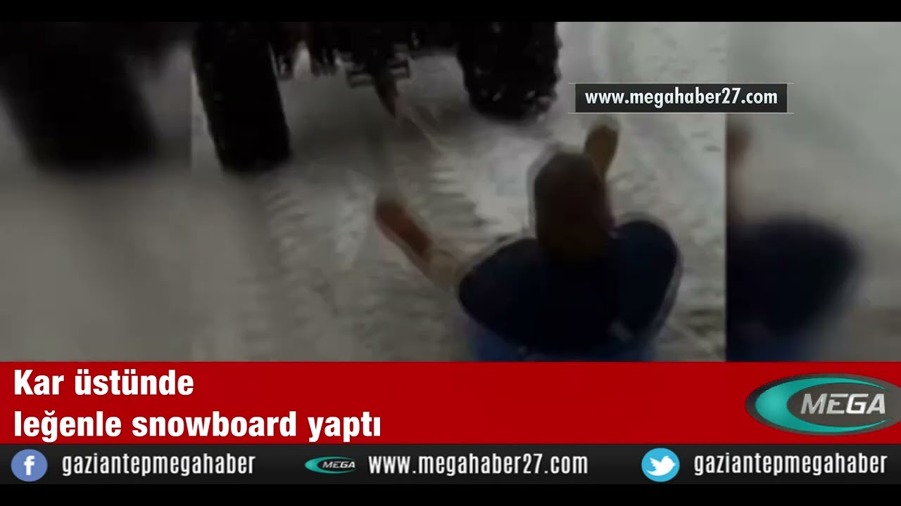 Kar üstünde leğenle snowboard yaptı